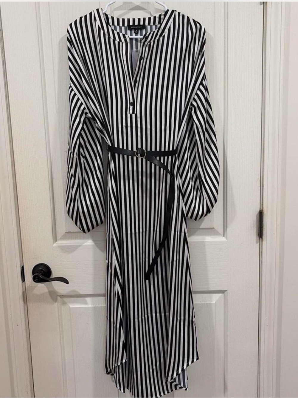 Striped Black and White Maxi Dress with Belt
